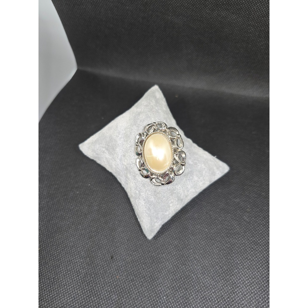 Vintage Estate Aquired Silvertone Faux Pearl Filigree Brooch Pin Victorian Style